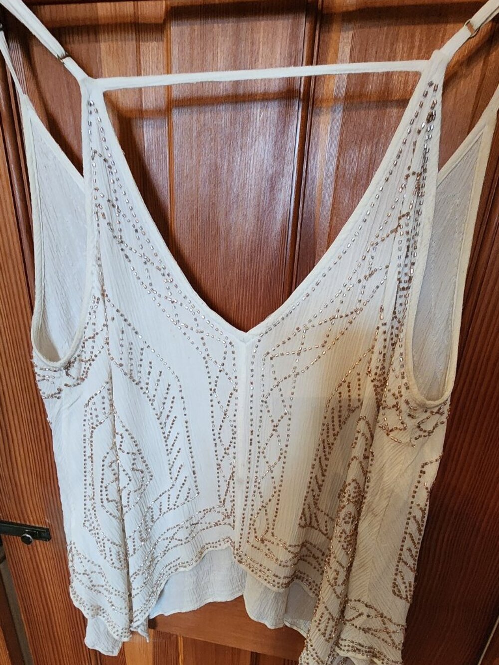 Silky off ivory swing-style camisole by Free People with gold glass beads - Picture 3 of 3